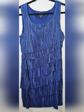 Connected Apparel Blue Pleated Tiered Dress Size 16 Flowy Flounce Party Wedding